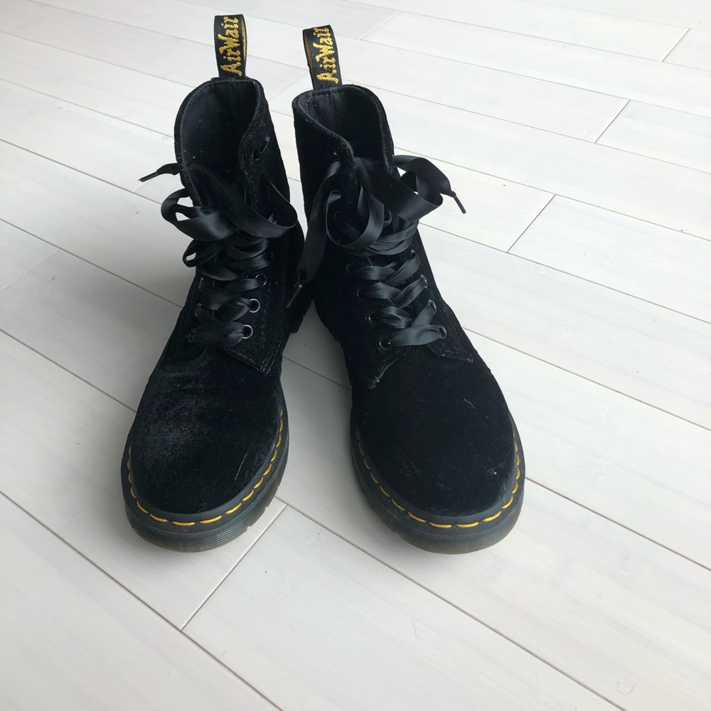 Dr Martens black velvet boots, used